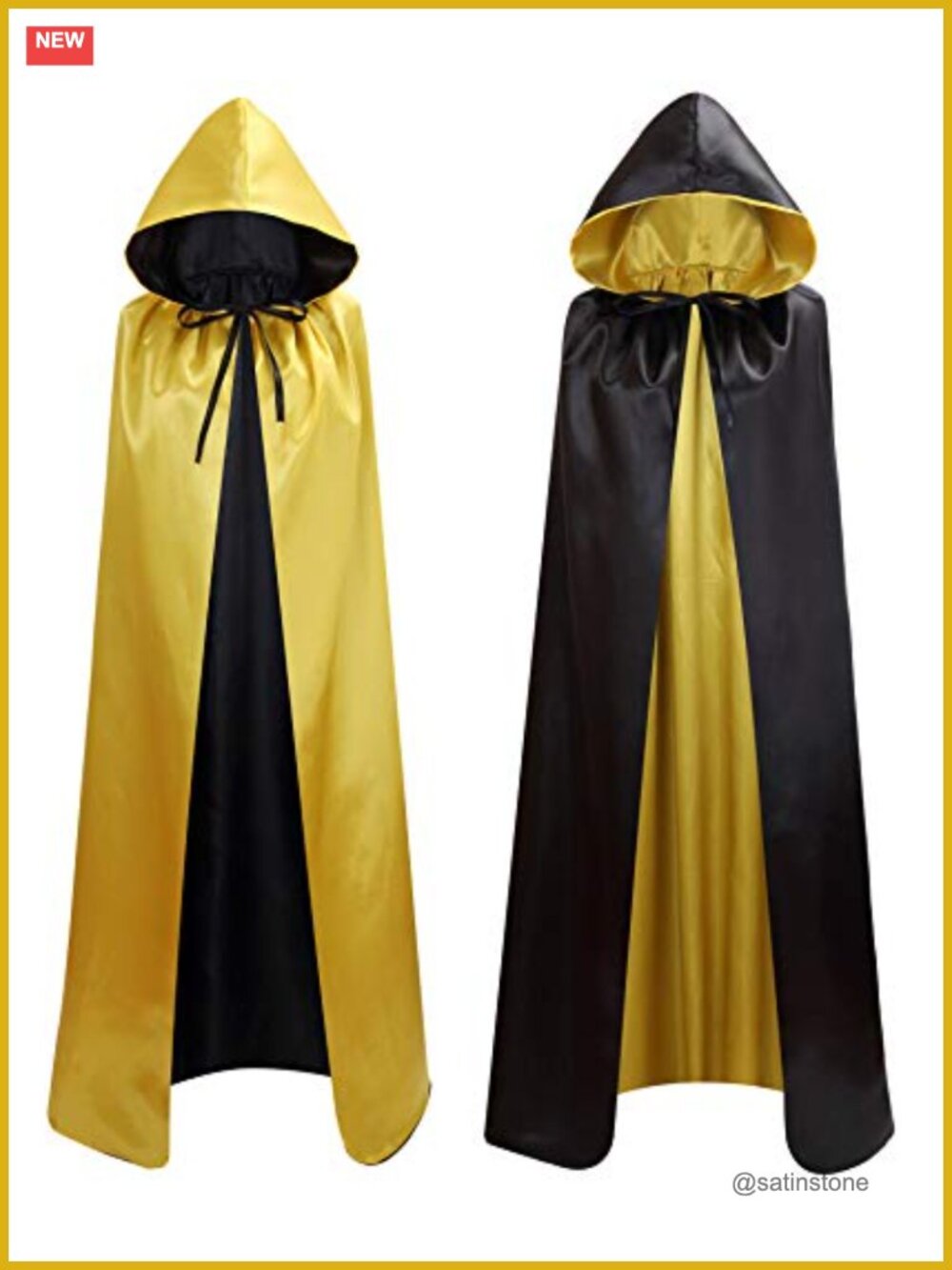 Satin Reversible Hooded Cloak Cape Unisex Cosplay Costume Robe